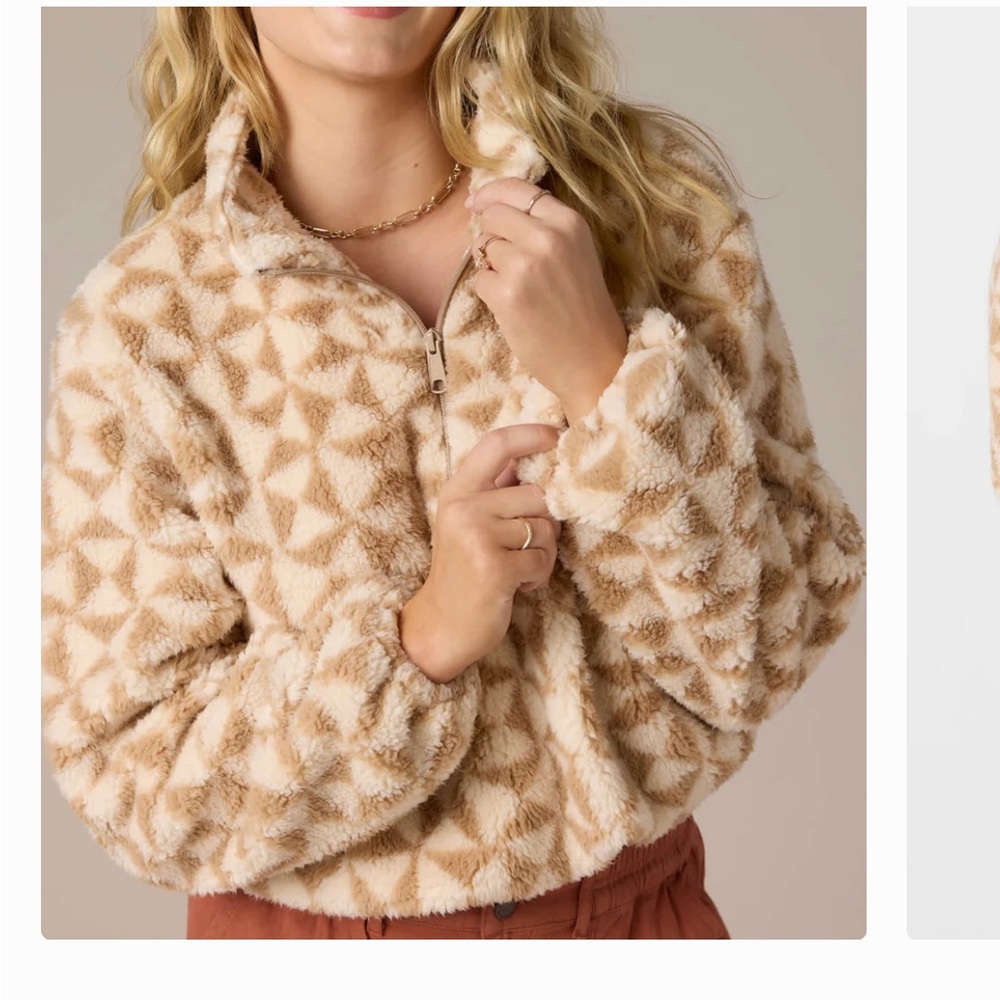 O'Neill Fleece Pullover Jacket - Cream and Tan